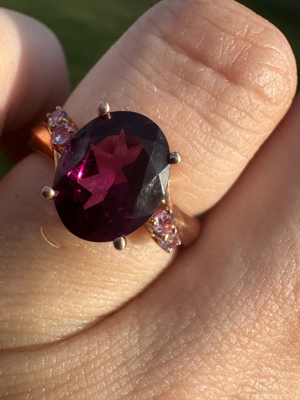 Solid 10k rose gold 2.60Ctw genuine grape garnet/pink sapphire - Picture 7 of 12